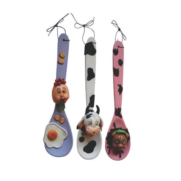 Jogo com 3 Colheres de Pau Decoradas