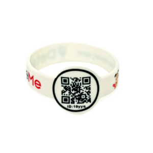 Pulseira de silicone com brasão circular e QR-Code